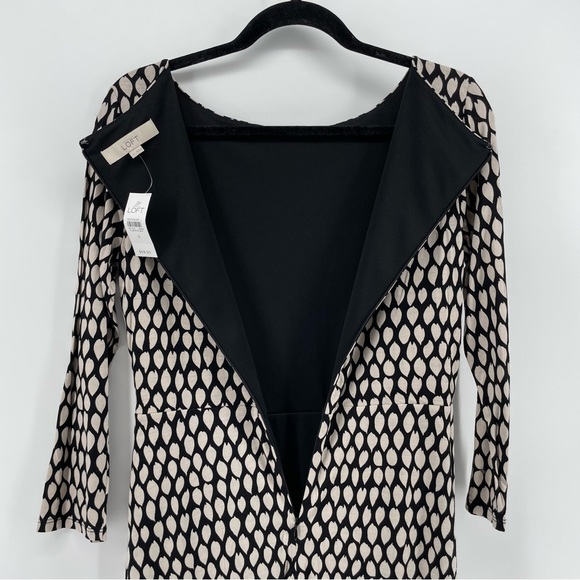 Loft Women’s Wrap Dress Black Tan Geometric S New - Picture 5 of 5
